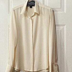 Ralph Lauren Black Label Silk Women's Sz 10 (M) Ivory Blouse Shirt Long Sleeve